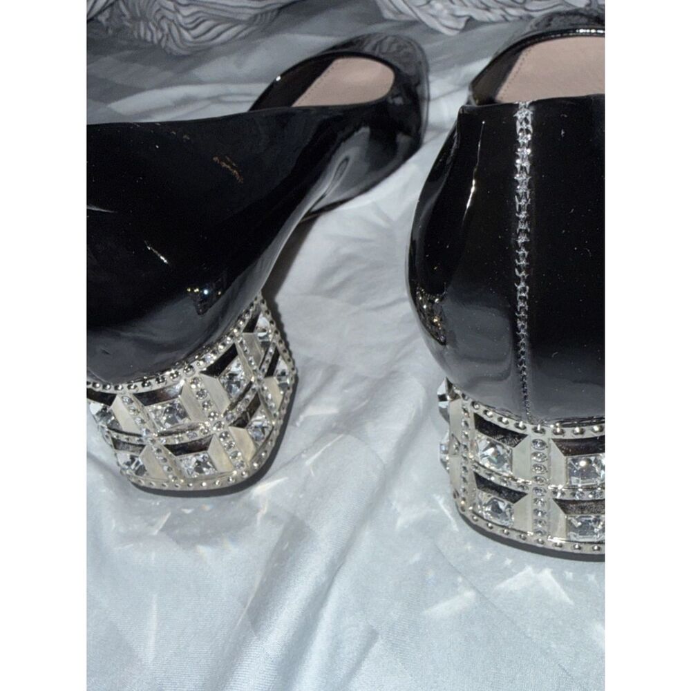 MIU MIU Embellished Jeweled Crystal Heel Black Patent Leather Luxury Heels 38.5 - Picture 3 of 9
